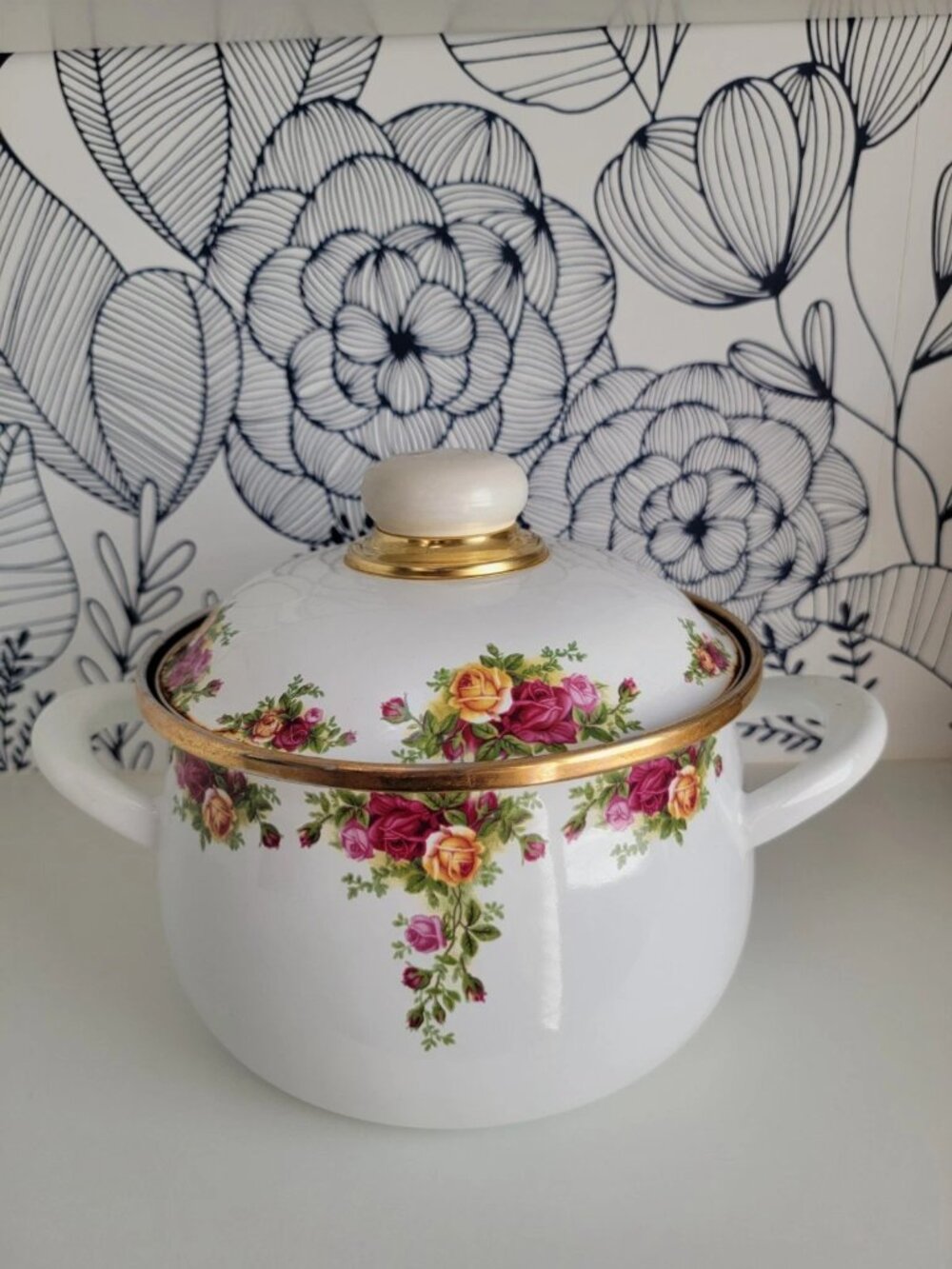Royal Albert Old country Roses 2L cooking pot with lid stovetop stockpot Germany